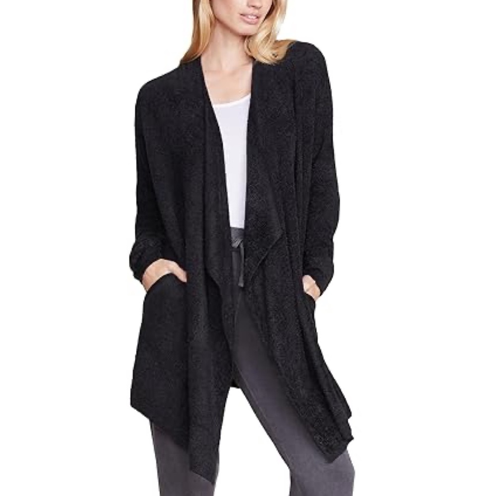 Barefoot Dreams CozyChic Lite Waterfall Cardigan Sweater Black Women’s L/XL